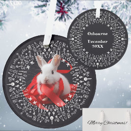 Adorno White rabbit with red ribbon on Black Holiday