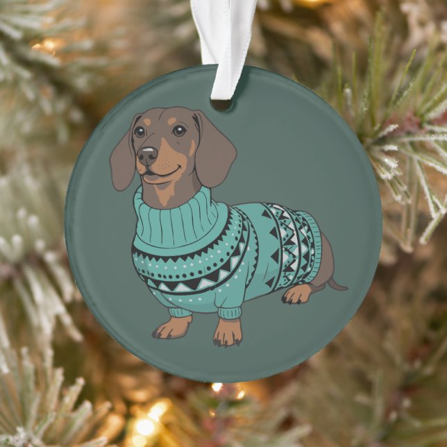 Adorno Wiener Dog Christmas Ugly Sweater Dachshund Pet  (Árbol)