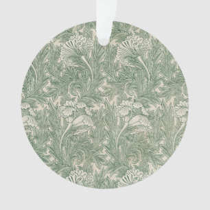 Adorno William Morris Verde Salvia Estampado de Tulipán: