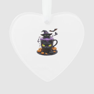 Adorno Witch Cat Halloween Latte  Café Creepy Cute con