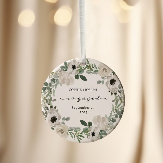 Adorno Wreath floral de bonito | Compromiso Keepsake (An elegant, floral engagement keepsake ornament)