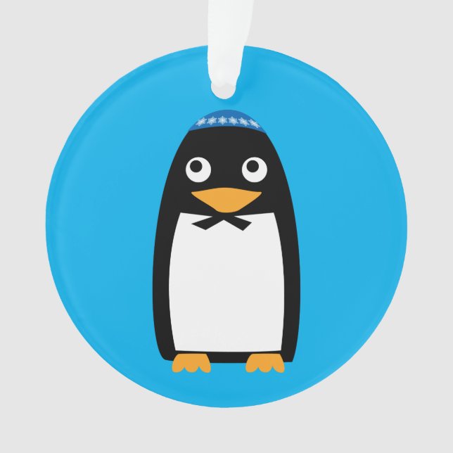 Adorno Yarmulke judío feliz del pingüino de Jánuca (Anverso)