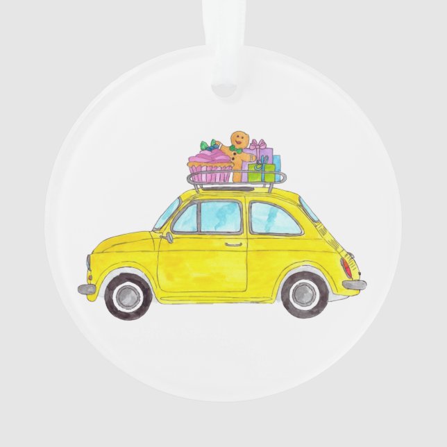 Adorno Yellow Retro Fiat 500 Navidades Regalos (Reverso)