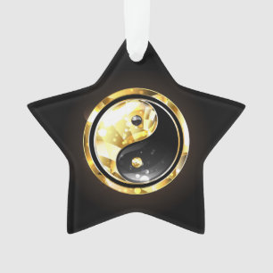 Adorno Yin Yang dorado en negro