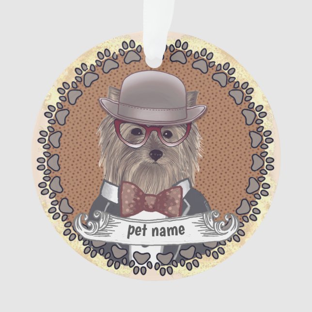 Adorno Yorkie usando gafas (Anverso)