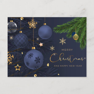 Adornos azules y dorados de Feliz Navidad 