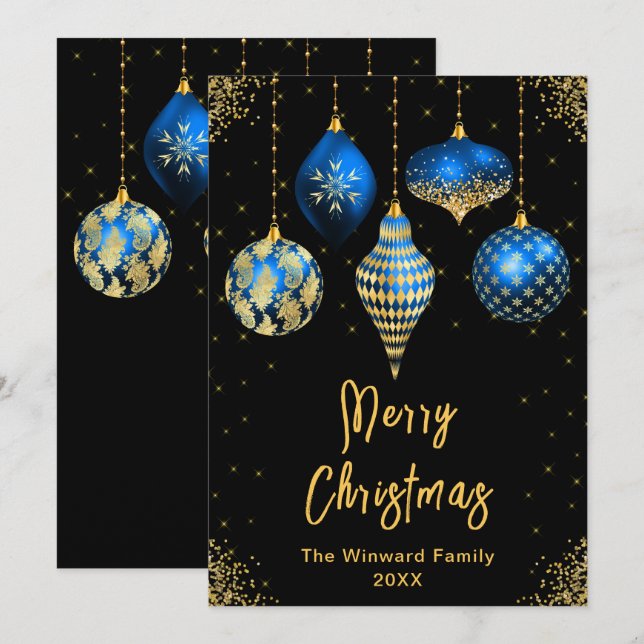 Adornos Azules y Dorados Feliz Navidad (Anverso / Reverso)