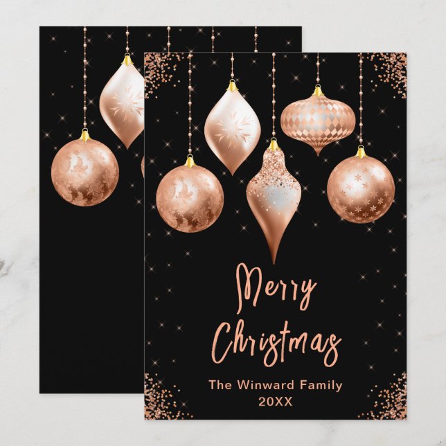 Adornos Clásicos de Oro Rosa Feliz Navidad (Anverso / Reverso)