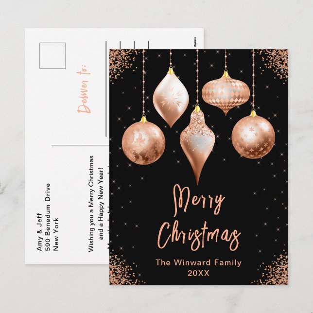 Adornos Clásicos de Oro Rosa Feliz Navidad (Anverso / Reverso)