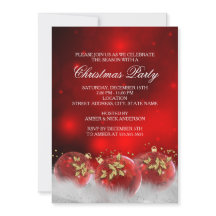 Adornos de Acebo Rojo Dorado Invitación de Navidad
