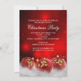 Adornos de Acebo Rojo Dorado Invitación de Navidad