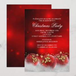 Adornos de Acebo Rojo Dorado Invitación de Navidad