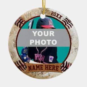 Adornos de béisbol personalizados con texto, foto