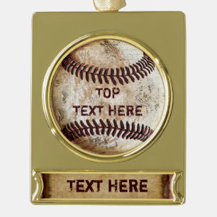 Adornos de béisbol vintage con estandarte dorado D