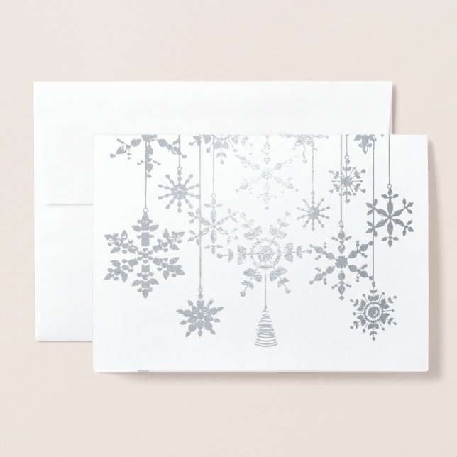 Adornos de copo de nieve en tarjeta de papel metál (Anverso con sobre)