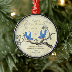 Adornos de Dama de Honor de Pájaros Azules Vintage