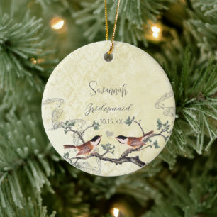 Adornos de Dama de Honor Vintage Chickadee