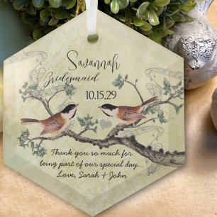 Adornos de Dama de Honor Vintage Chickadee Bird