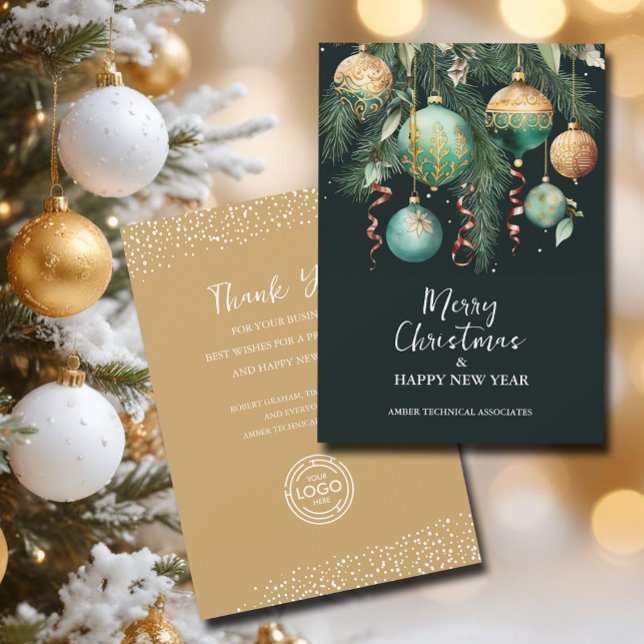 Adornos de Navidad Chic Negocio de Árbol (Tree ornaments Merry Christmas business logo customer thank you holiday cards)
