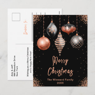 Adornos de Oro Negro y Rosa Feliz Navidad