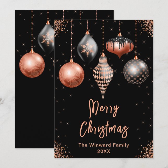 Adornos de Oro Negro y Rosa Feliz Navidad (Anverso / Reverso)