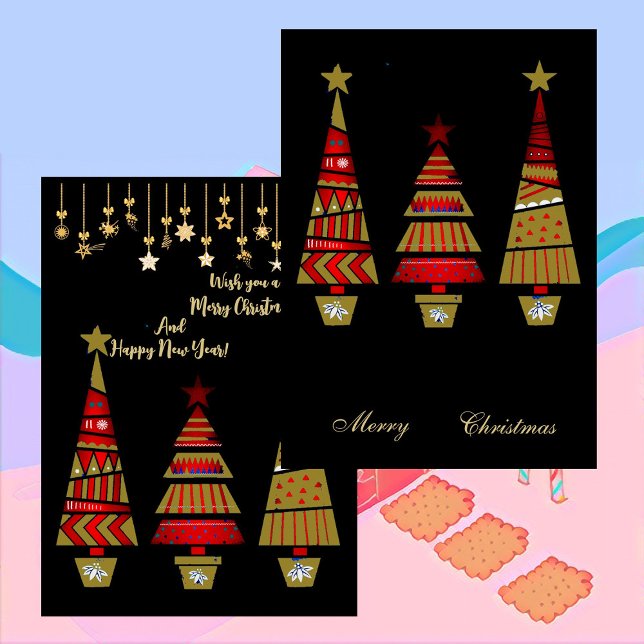 Adornos dorados de Navidad para decorar árbol de n (Merry Christmas Gold Ornaments Tree Decor Black Holiday Card)