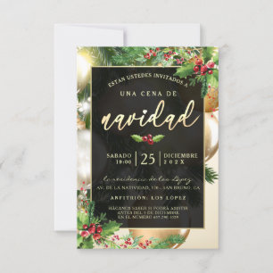 Adornos Dorados Invitación a una Ceña Navideña