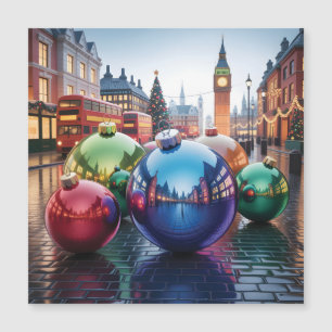 Adornos Navideños Gigantes en una Lluviosa Calle d