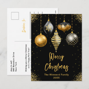 Adornos Negros y Dorados Feliz Navidad