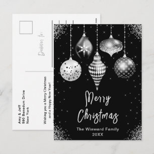 Adornos Negros y Plateados Feliz Navidad