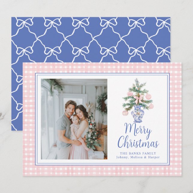 Adornos rosados Preppy Acuarela Árbol de Navidad (Anverso / Reverso)