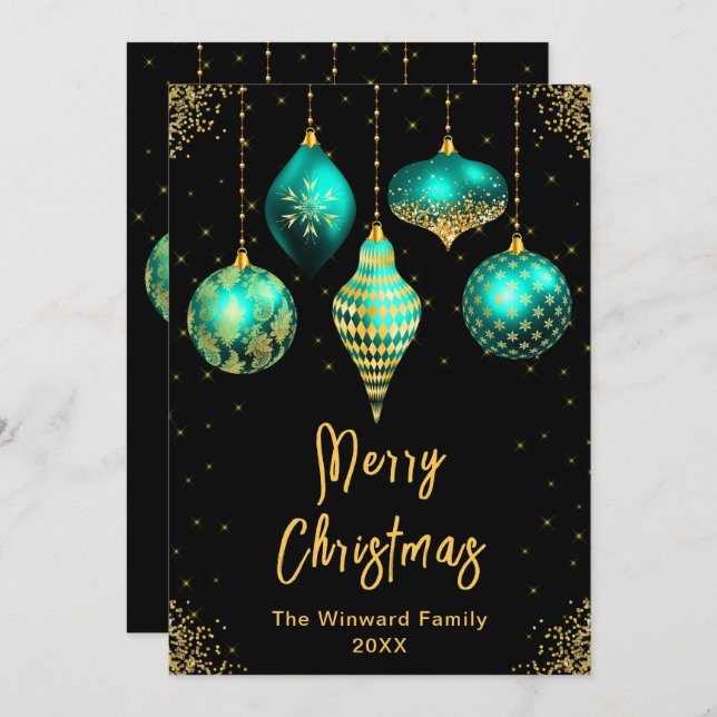 Adornos Turquesa y Dorado Feliz Navidad (Anverso / Reverso)