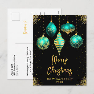 Adornos Verde Azul y Dorado Feliz Navidad