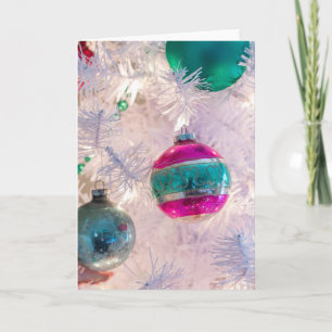 Adornos Vintage Shiny Brite en tarjeta de árbol bl