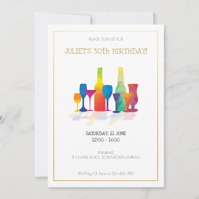 Adultos Invitación al cumpleaños con bebidas color (Anverso)
