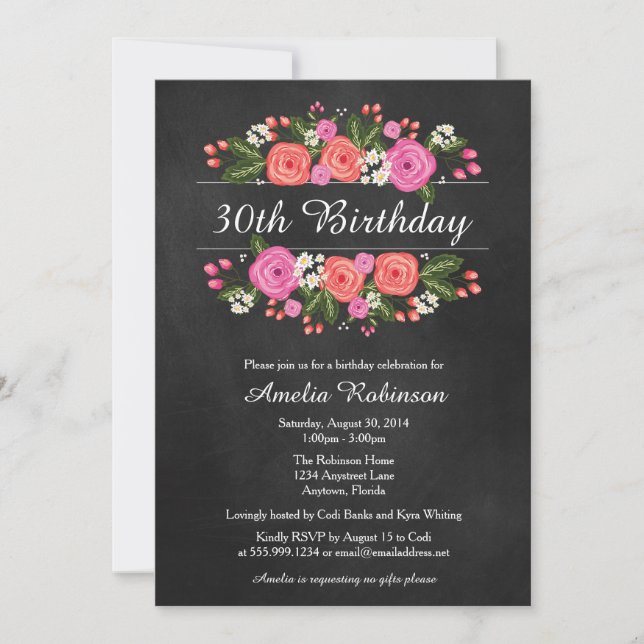 Adultos Invitación al cumpleaños, estilo de pizarr (Anverso)