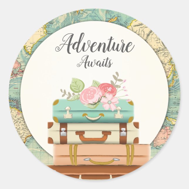 Adventure Awaits baby Shower Pegatina Sello para s (Anverso)