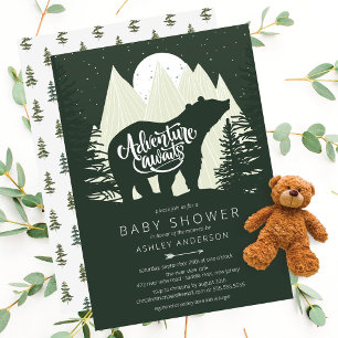 Adventure Awaits Bear Invitación Baby Shower