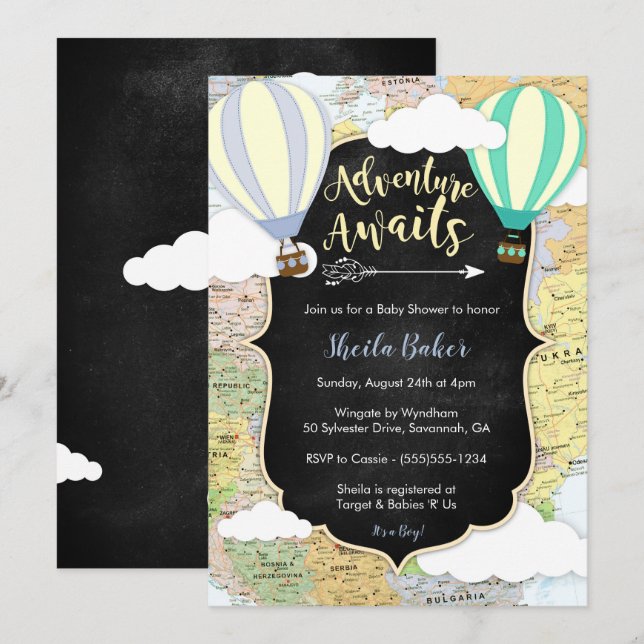 Adventure Awaits Boy Invitación Baby Shower (Anverso / Reverso)
