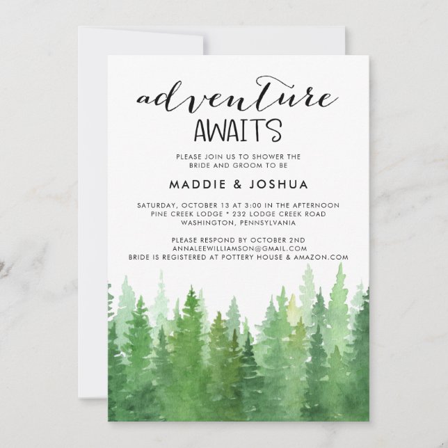 Adventure Awaits Forest Couples Invitación a la Du (Anverso)