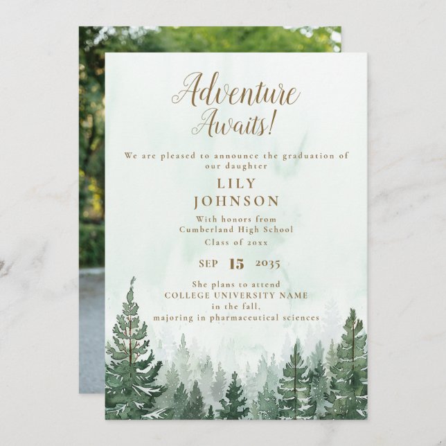 Adventure Awaits Forest Graduation Invitación (Anverso / Reverso)
