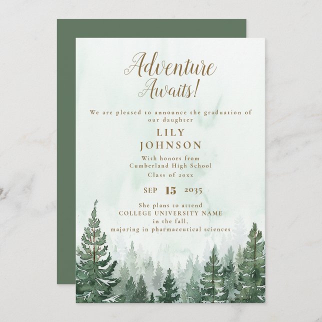 Adventure Awaits Forest Graduation Invitación (Anverso / Reverso)