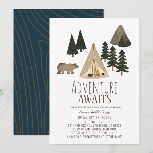 Adventure Awath Camping Invitación Baby Shower (Anverso / Reverso)