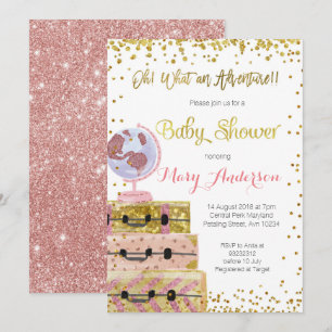 Adventure Baby Shower Invitación Purpurina de oro