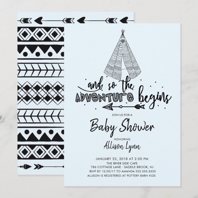 Adventure Begins Boys Invitación Baby Shower (Anverso / Reverso)