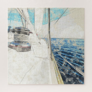 Aegean Sailboat Sketch Jigsaw Puzzle - Náutico