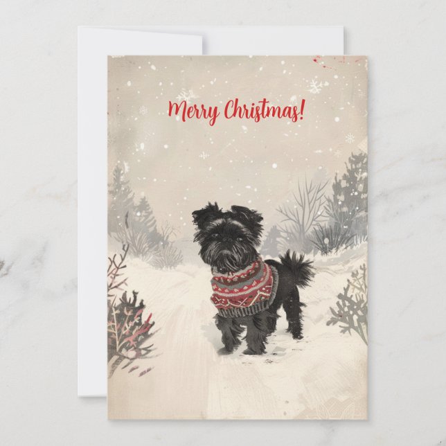 Affenpinscher en la nieve Navidad vintage minimali (Anverso)