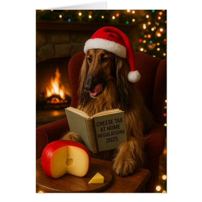 Afghan Hound 'Cheese Tax' Christmas card (Frente)