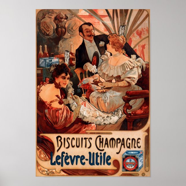 Afiche de época Alphonse Mucha Biscuits Arte Retro (Frente)