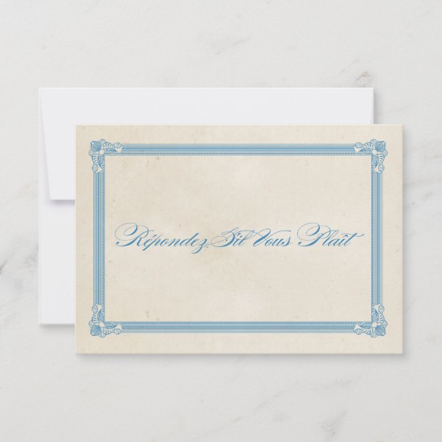 Afiche de época rojo, blanco y azul Boda y RSVP (Anverso)